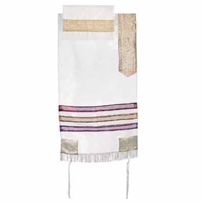 Yair emanuel Organza Tallit - White and Gold 17 x 72   TAR-5