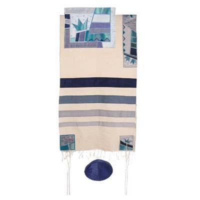 Yair emanuel Raw Silk Appliqued Tallit  - Crown TSD-3