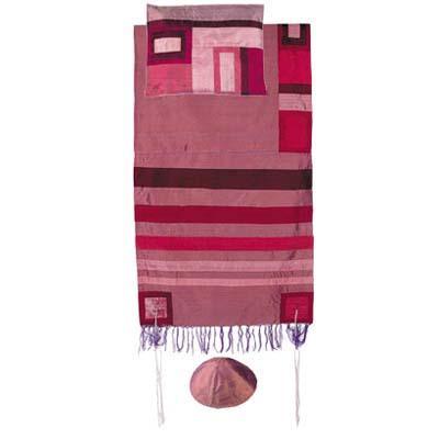 Yair emanuel Raw Silk Tallit with stripes  - Maroon on maroon TRS-1