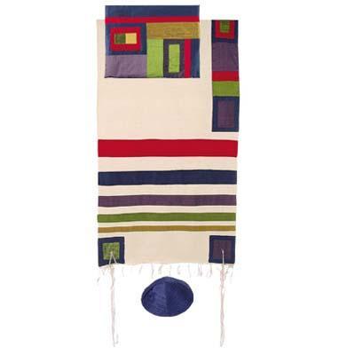 Yair emanuel Raw Silk Tallit with stripes  - Multicolo  TRS-5