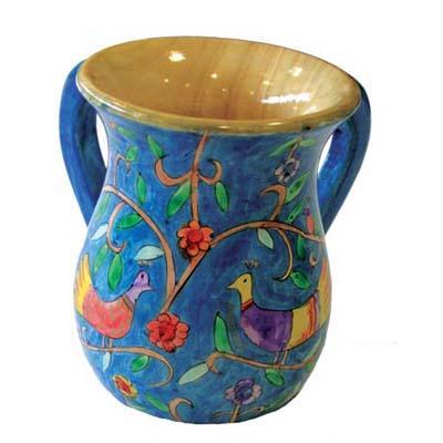 Yair Emanuel s Wooden Netilat Yadayim - Birds Large 6.7 X 5.4 NYL-7