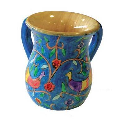 Yair Emanuel s Wooden Netilat Yadayim -Birds Medium 5.4 X 4.3 NYS-7