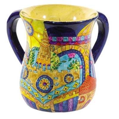 Yair Emanuel s Wooden Netilat Yadayim -Oriental Jerusalem Large 6.7 X 5.4 NYL-6