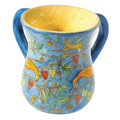 Yair Emanuel s Wooden Netilat Yadayim -Peacocks Large 6.7 X 5.4 NYL-4