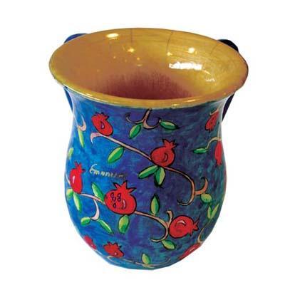 Yair Emanuel s Wooden Netilat Yadayim - Pomegranates Large 6.7 X 5.4 NYL-8