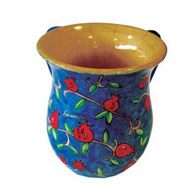 Yair Emanuel s Wooden Netilat Yadayim -Pomegranates Medium 5.4 X 4.3 NYS-8