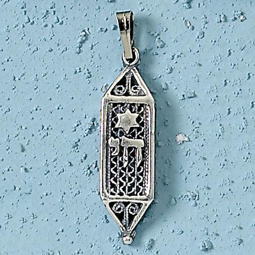 YEMENITE CHAI AND STAR PENDANT, STERLING SILVER,1 1/4"