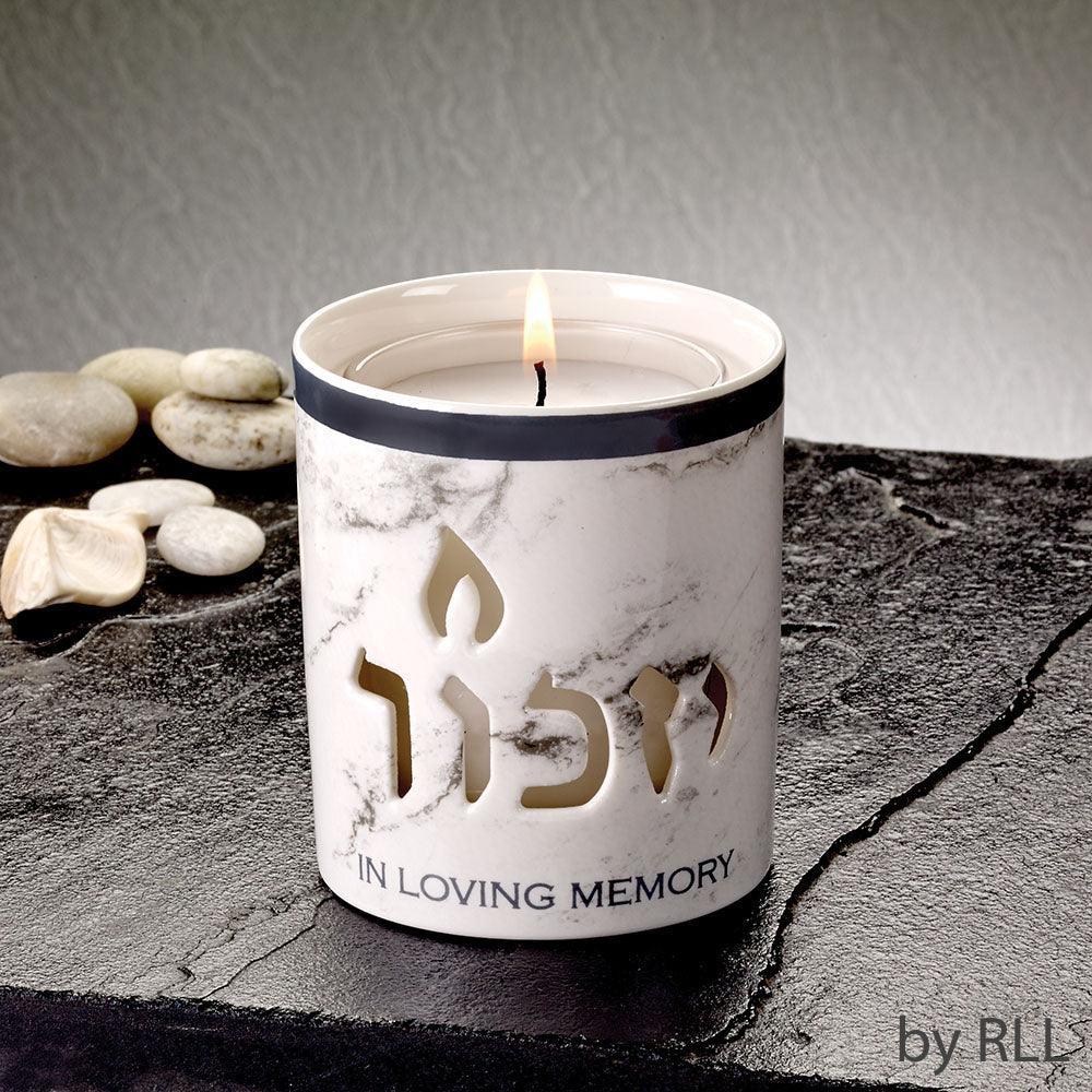 YIZKOR LUMINARIA,1 DAY CANDLE, "MARBLE", CERAMIC, 3 ", COLOR BOX