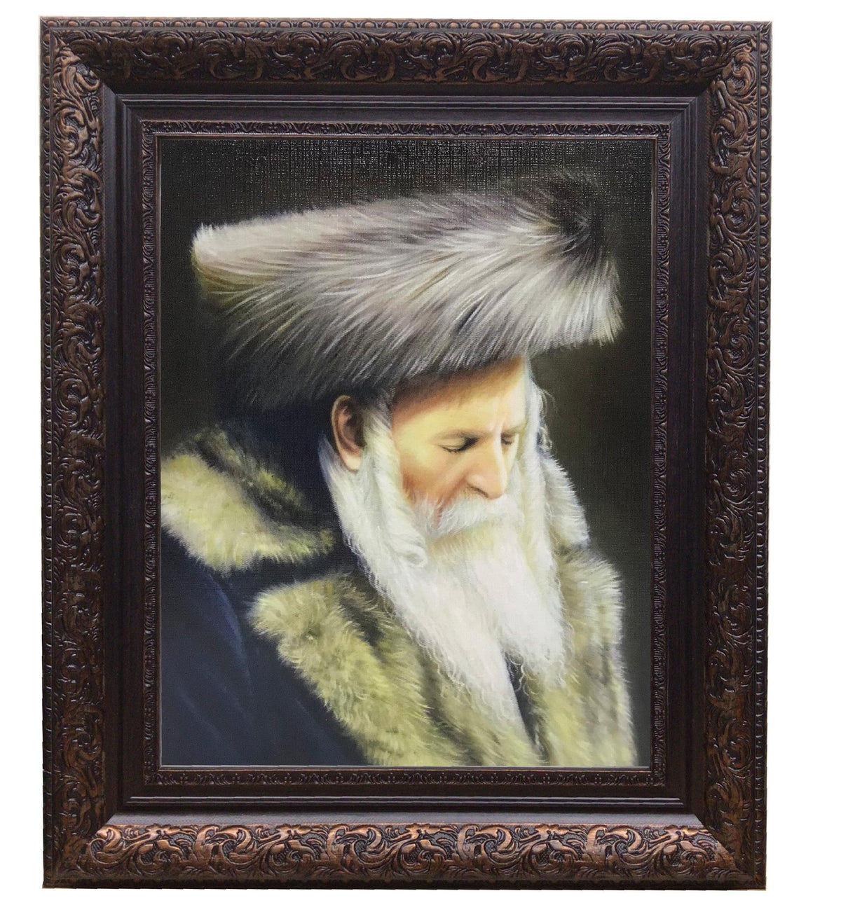 Bobover Rebbe-Reb Bentzion Framed Picture Painting in Brown Frame, Size 11x14&quot;