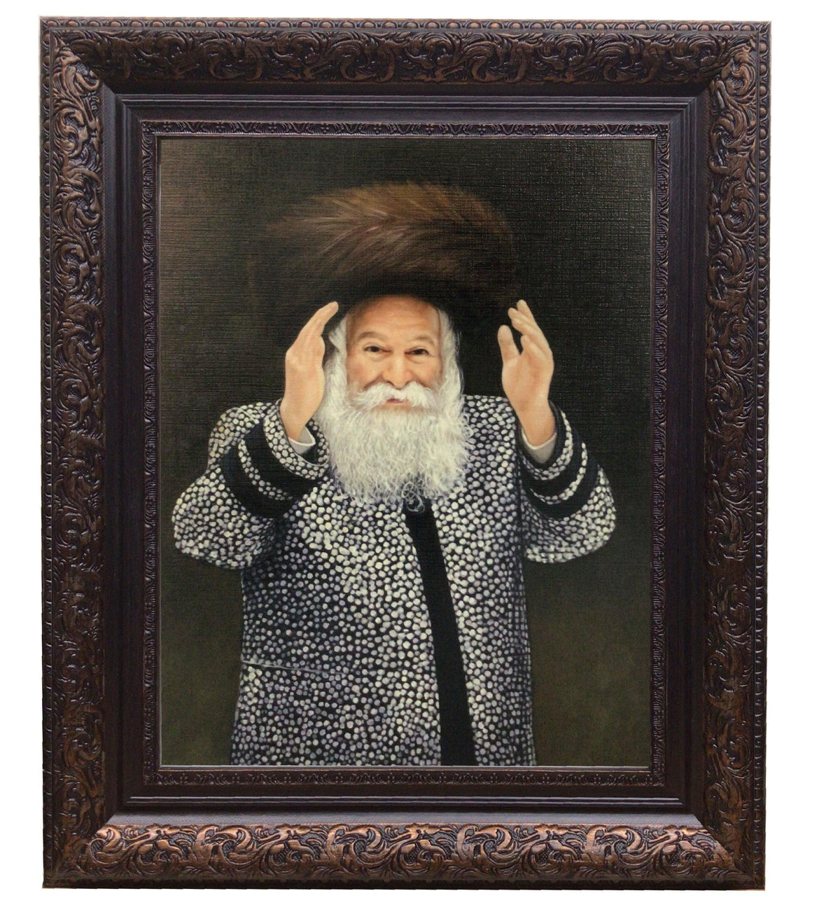 Bobover Rebbe- Reb Bentzion Standing Framed Picture Painting in Brown Frame, Size 11x14"
