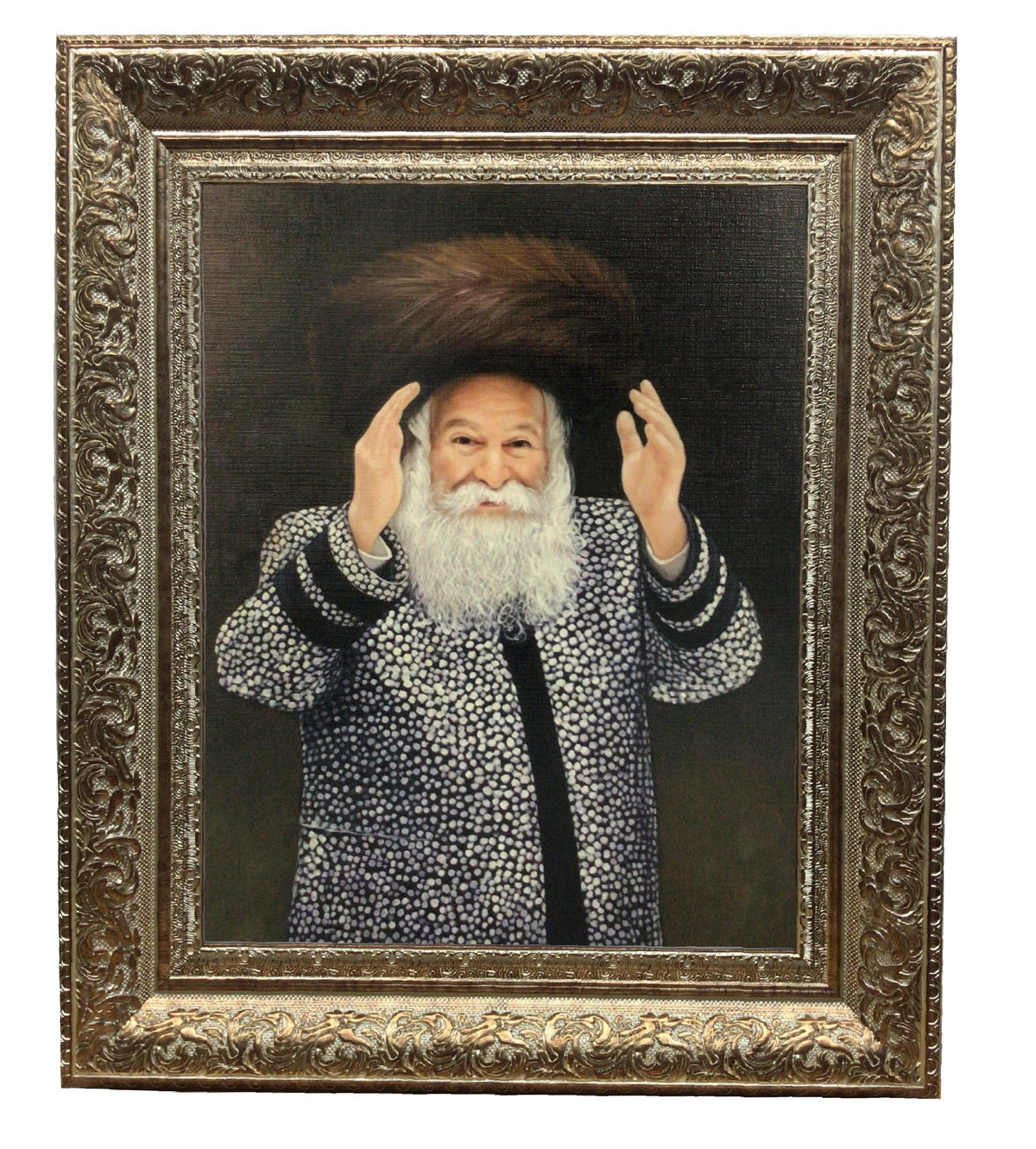 Bobover Rebbe- Reb Bentzion Standing Framed Picture Painting in Cream Gold Frame, Size 11x14"