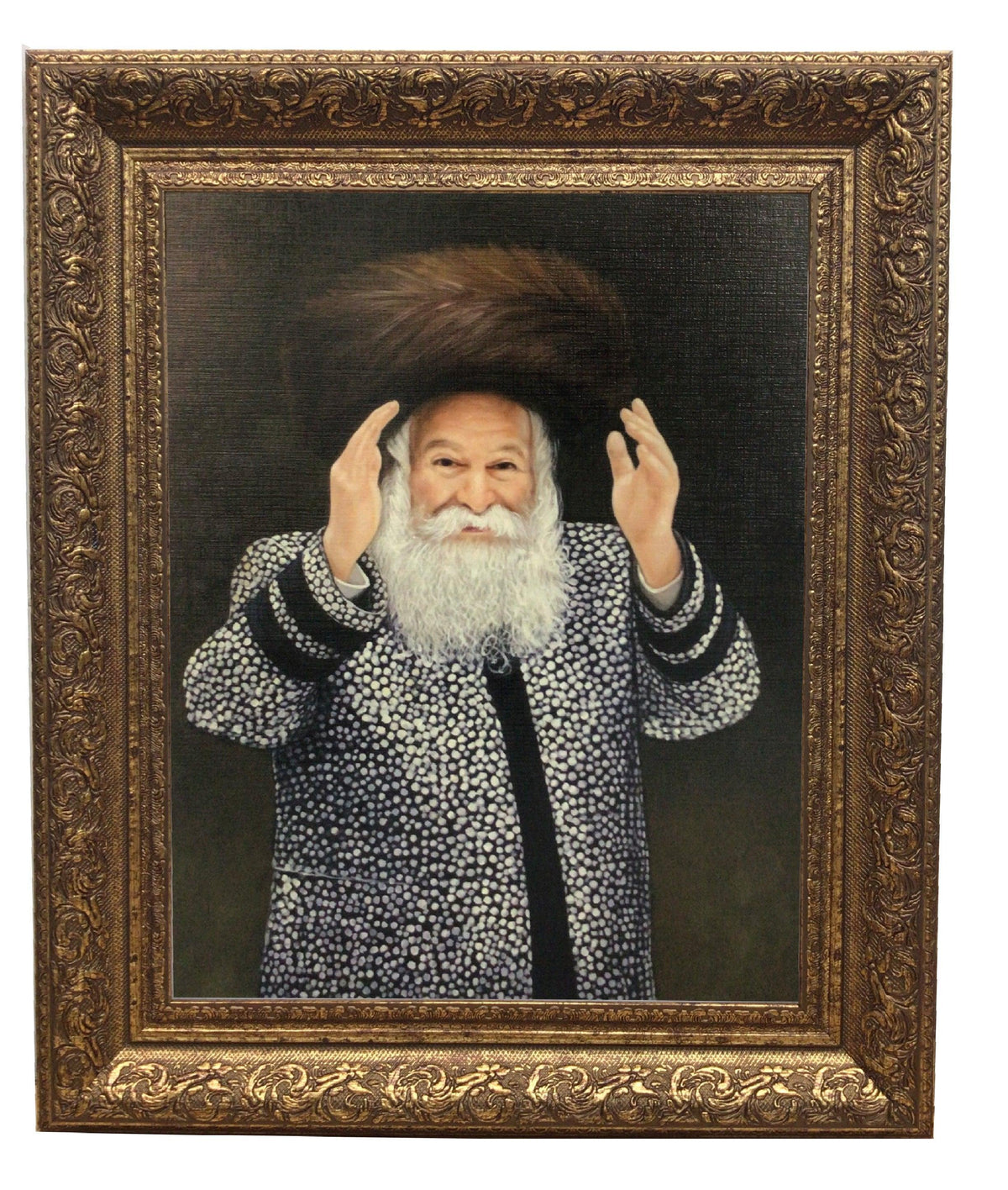 Bobover Rebbe- Reb Bentzion Standing Framed Picture Painting in Gold Frame, Size 11x14"