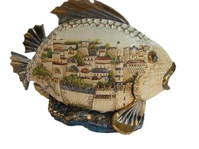 Ceramic 3D Fish with Jerusalem View - Hand Made