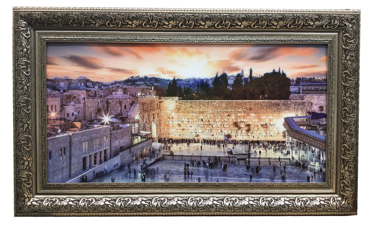 Framed Canvas of the Kotel by Sunset, Size 16x32" with Silver Frame