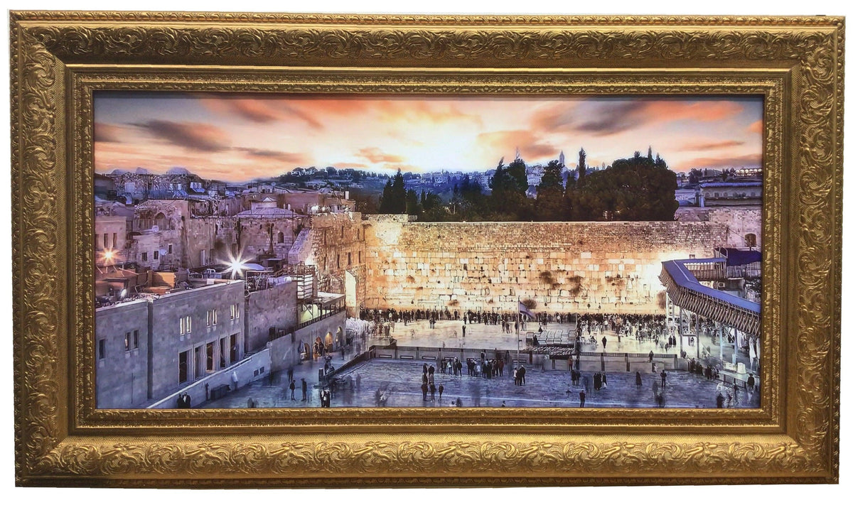 Framed Canvas of the Kotel by Sunset, Size 20x40" with Gold Frame