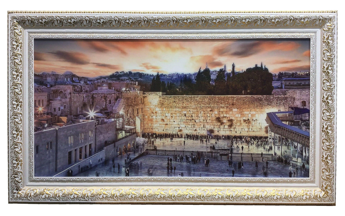 Framed Canvas of the Kotel by Sunset, Size 20x40" with White/Gold Frame