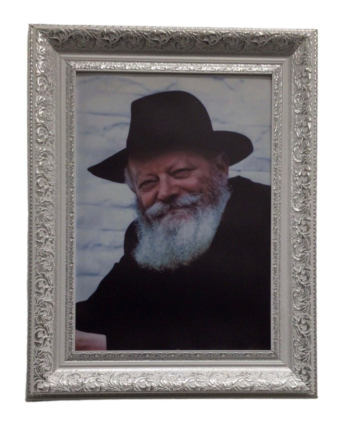 Framed Canvas of the Rebbe, Size 17x21, White/Silver