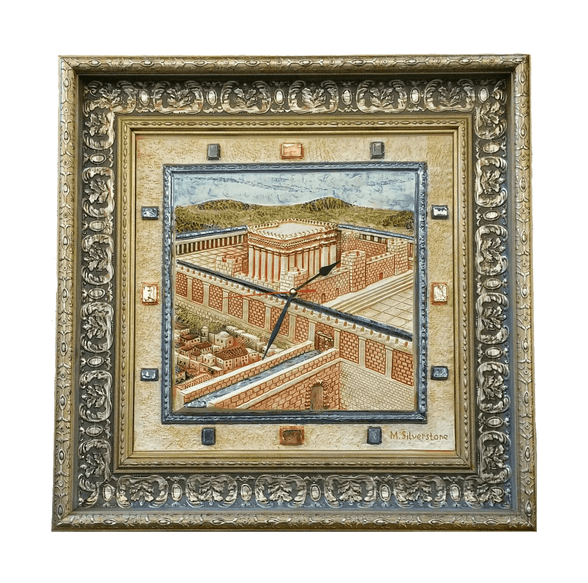 Framed Ceramic Panoramic View Beit Hamikdash - Clock 23 x 23
