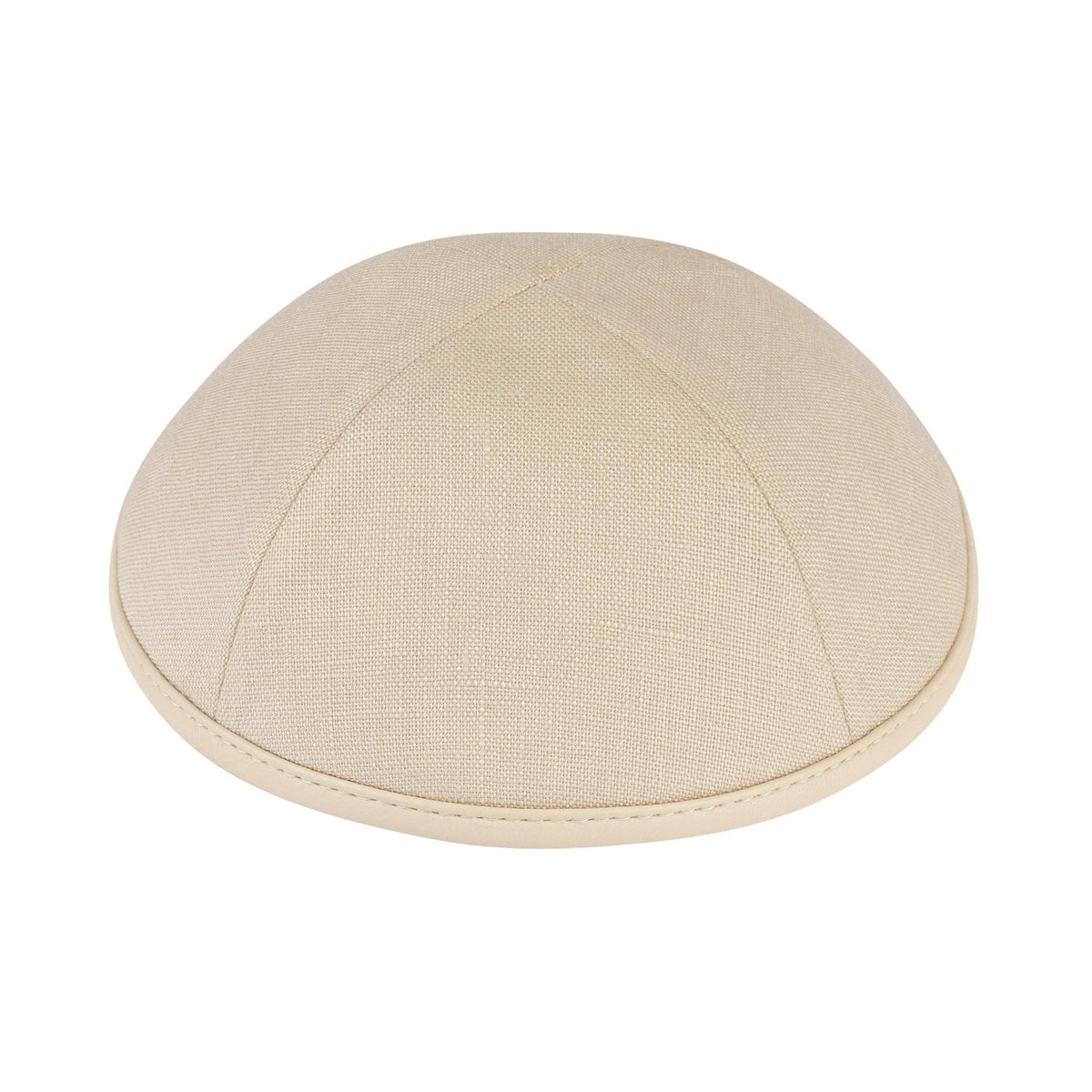 IKIPPAH BEIGE LINEN W/ LEATHER RIM YARMULKE