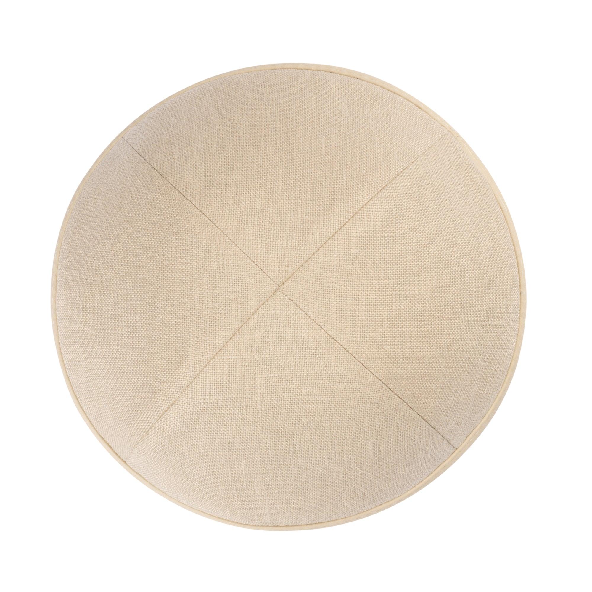 IKIPPAH BEIGE LINEN W/ LEATHER RIM YARMULKE