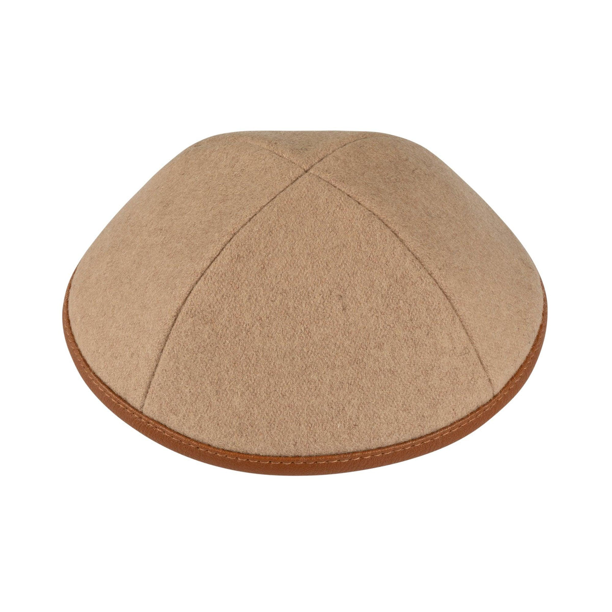 IKIPPAH BEIGE WOOL W/ CARAMEL LEATHER RIM YARMULKE