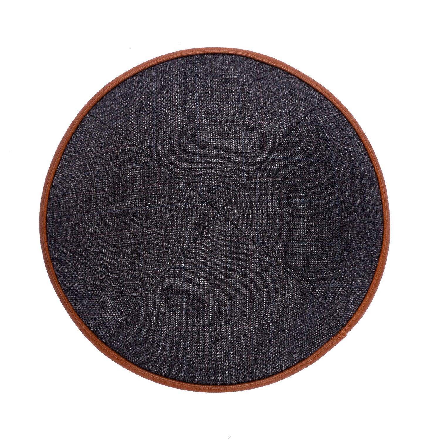 IKIPPAH BLACK & WHITE SUITING W/ CAMEL LEATHER RIM YARMULKE