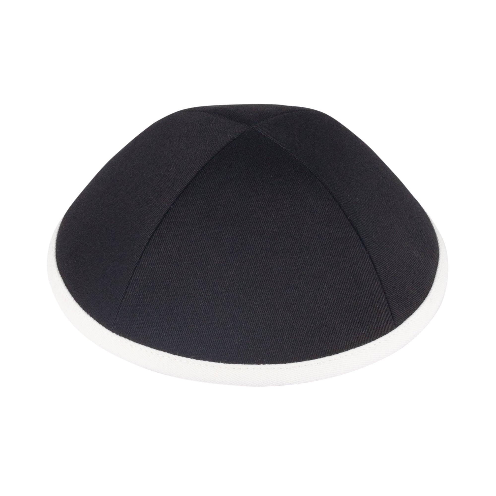 IKIPPAH BLACK COTTON W/ IVORY RIM YARMULKE