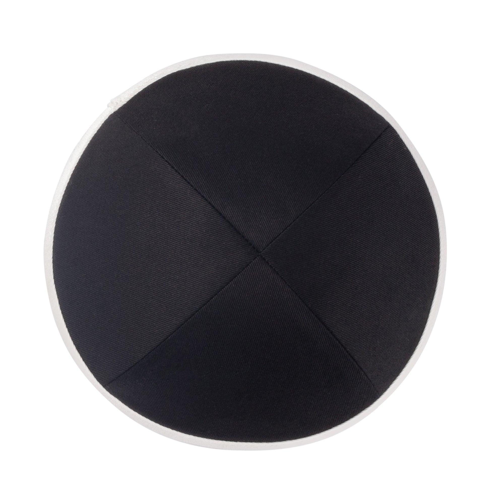 IKIPPAH BLACK COTTON W/ IVORY RIM YARMULKE