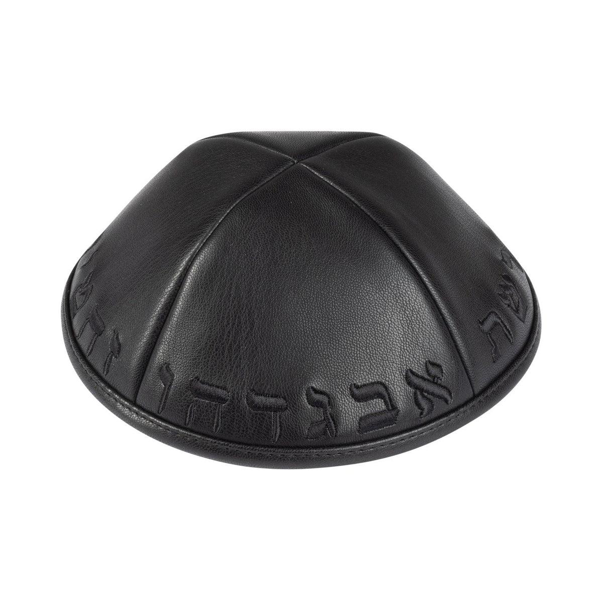 IKIPPAH BLACK LEATHER W/ ALEPH BAIS YARMULKE