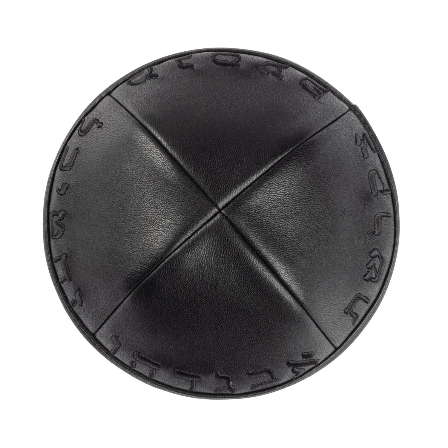 IKIPPAH BLACK LEATHER W/ ALEPH BAIS YARMULKE