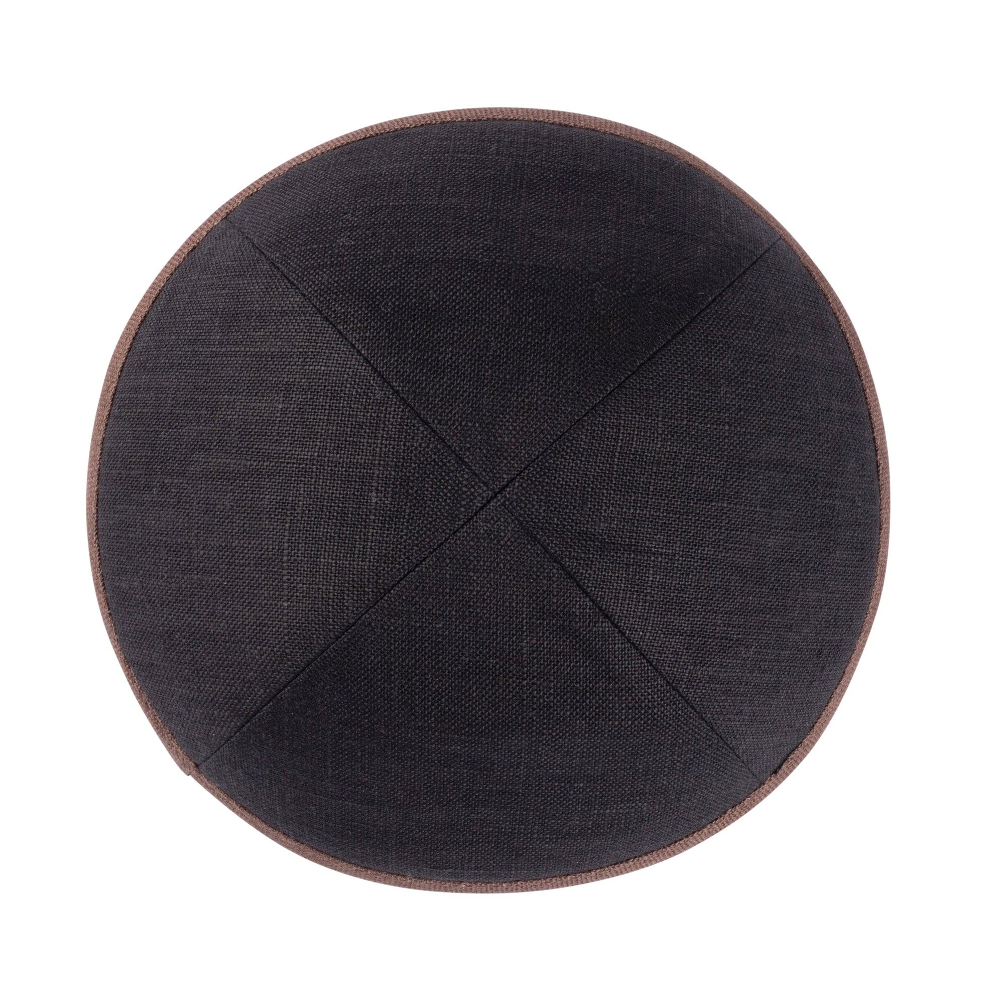 IKIPPAH BLACK LINEN W/ BROWN RIM YARMULKE