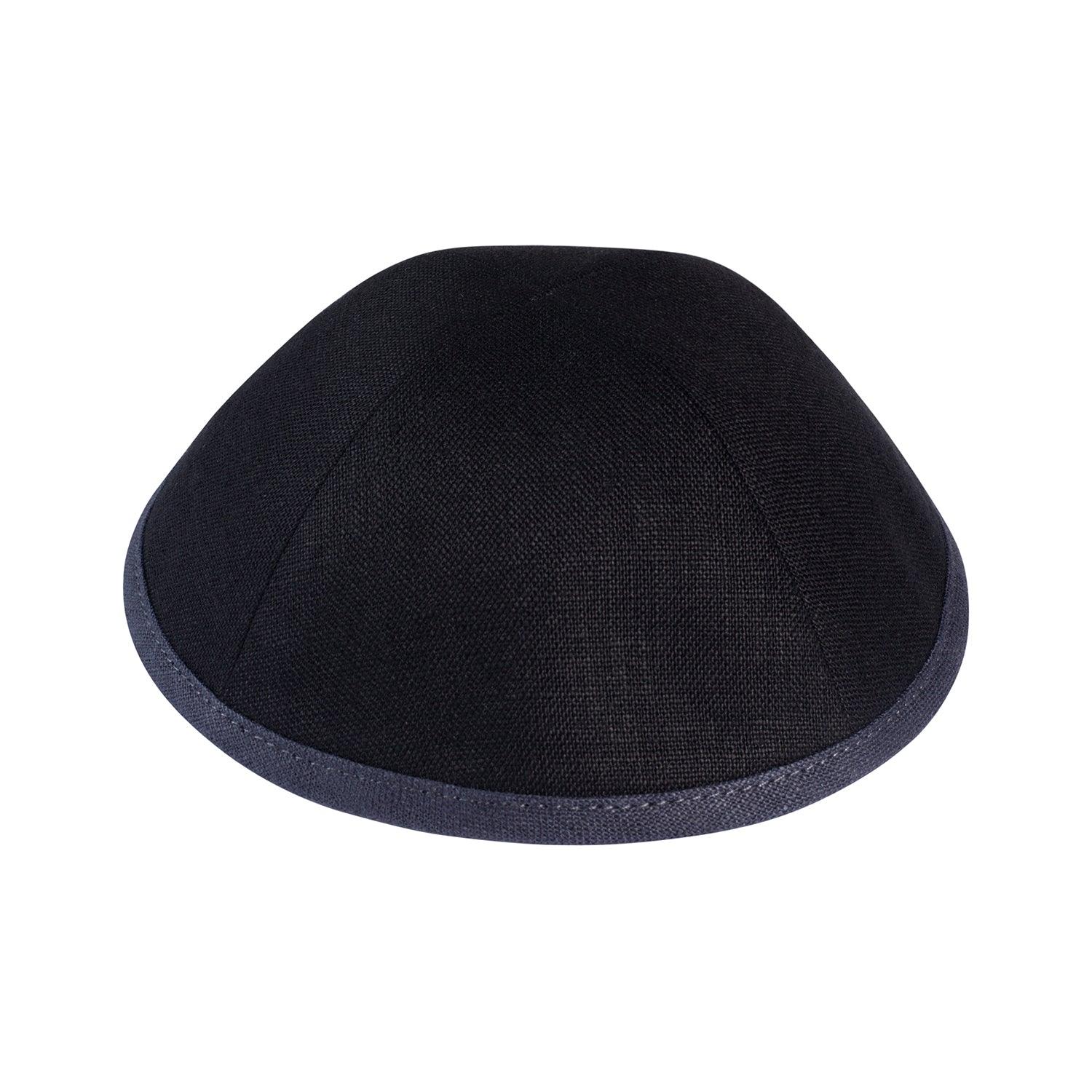 IKIPPAH BLACK LINEN W/ CHARCOAL RIM YARMULKE