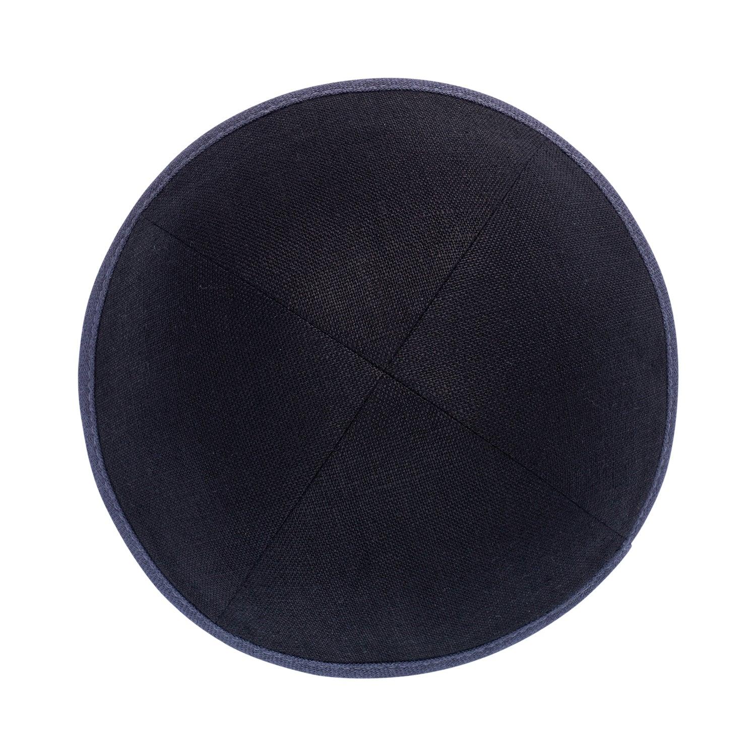 IKIPPAH BLACK LINEN W/ CHARCOAL RIM YARMULKE