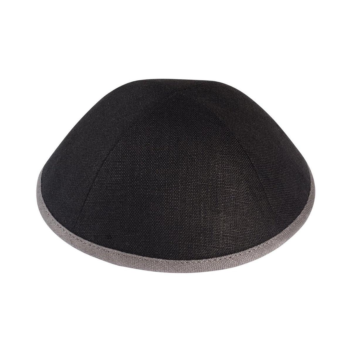 IKIPPAH BLACK LINEN W/ GRAY RIM YARMULKE