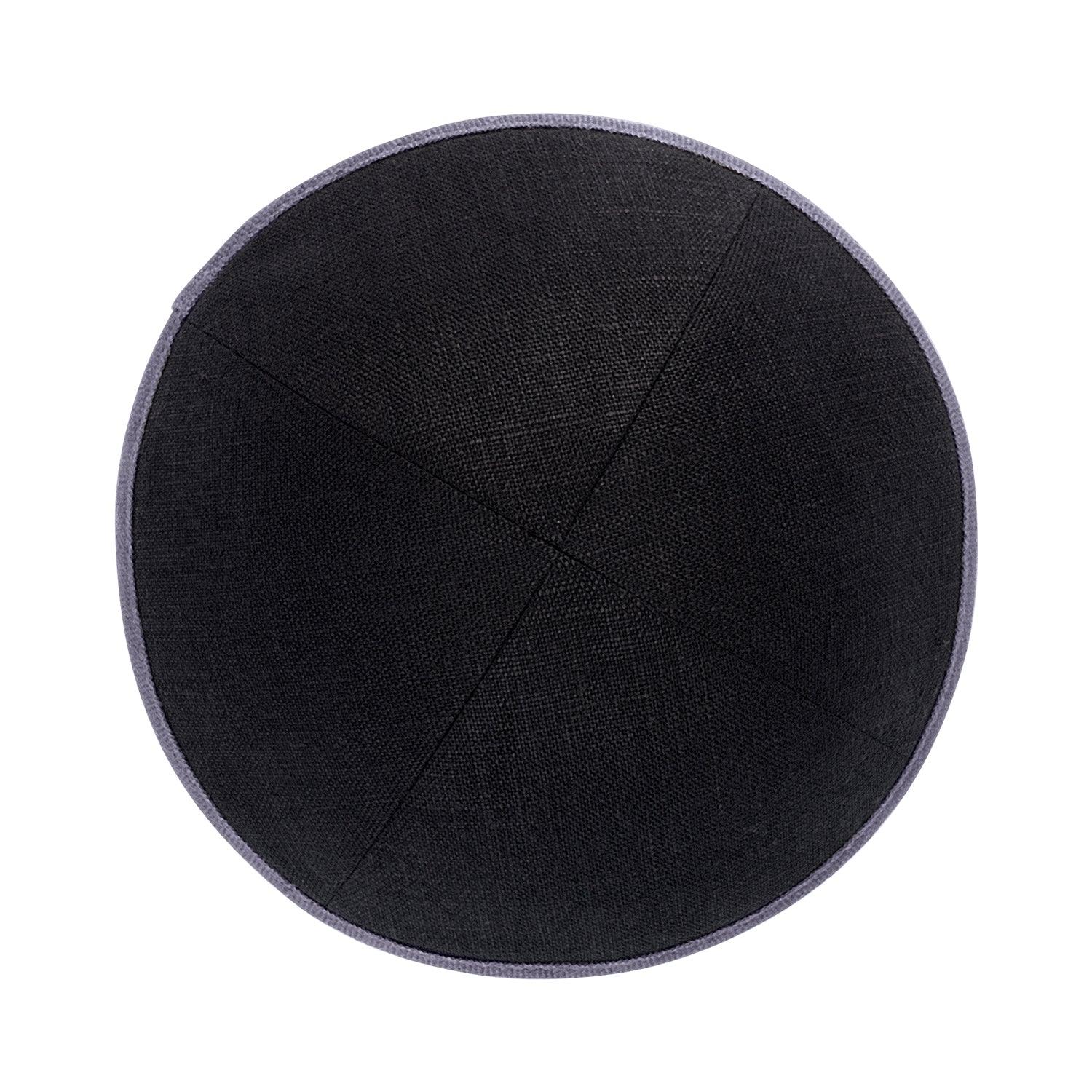 IKIPPAH BLACK LINEN W/ GRAY RIM YARMULKE