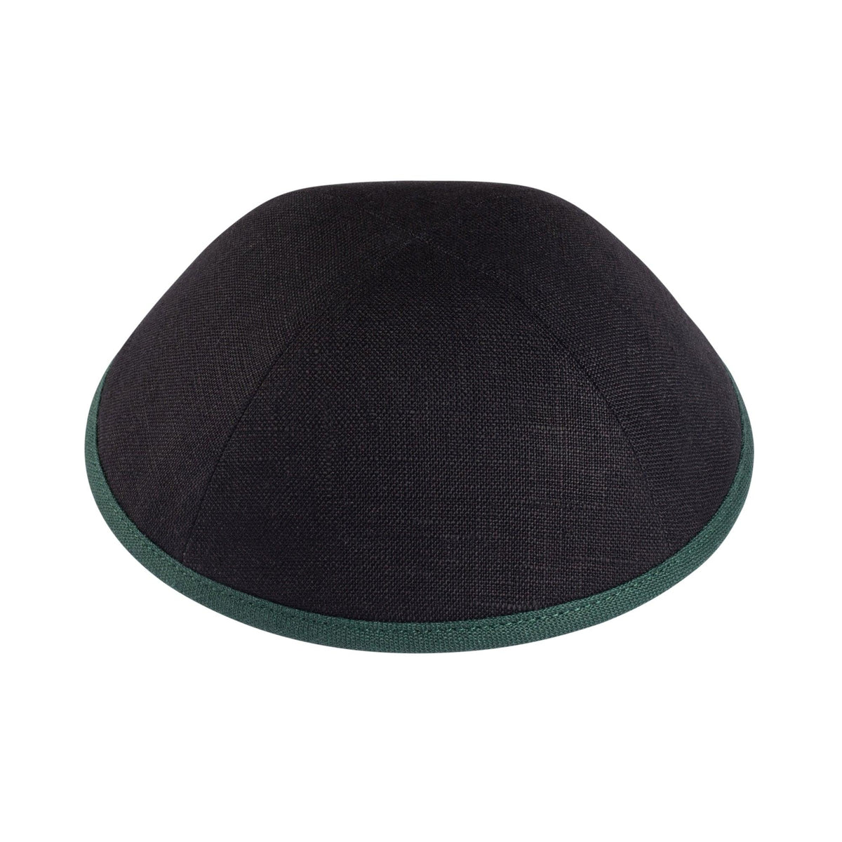 IKIPPAH BLACK LINEN W/ GREEN RIM YARMULKE