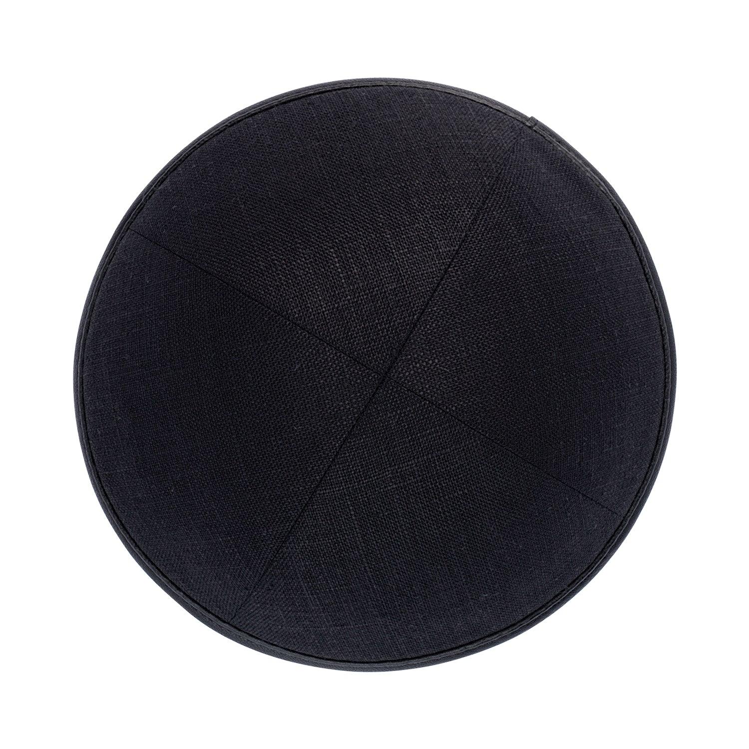 IKIPPAH BLACK LINEN W/ LEATHER RIM YARMULKE