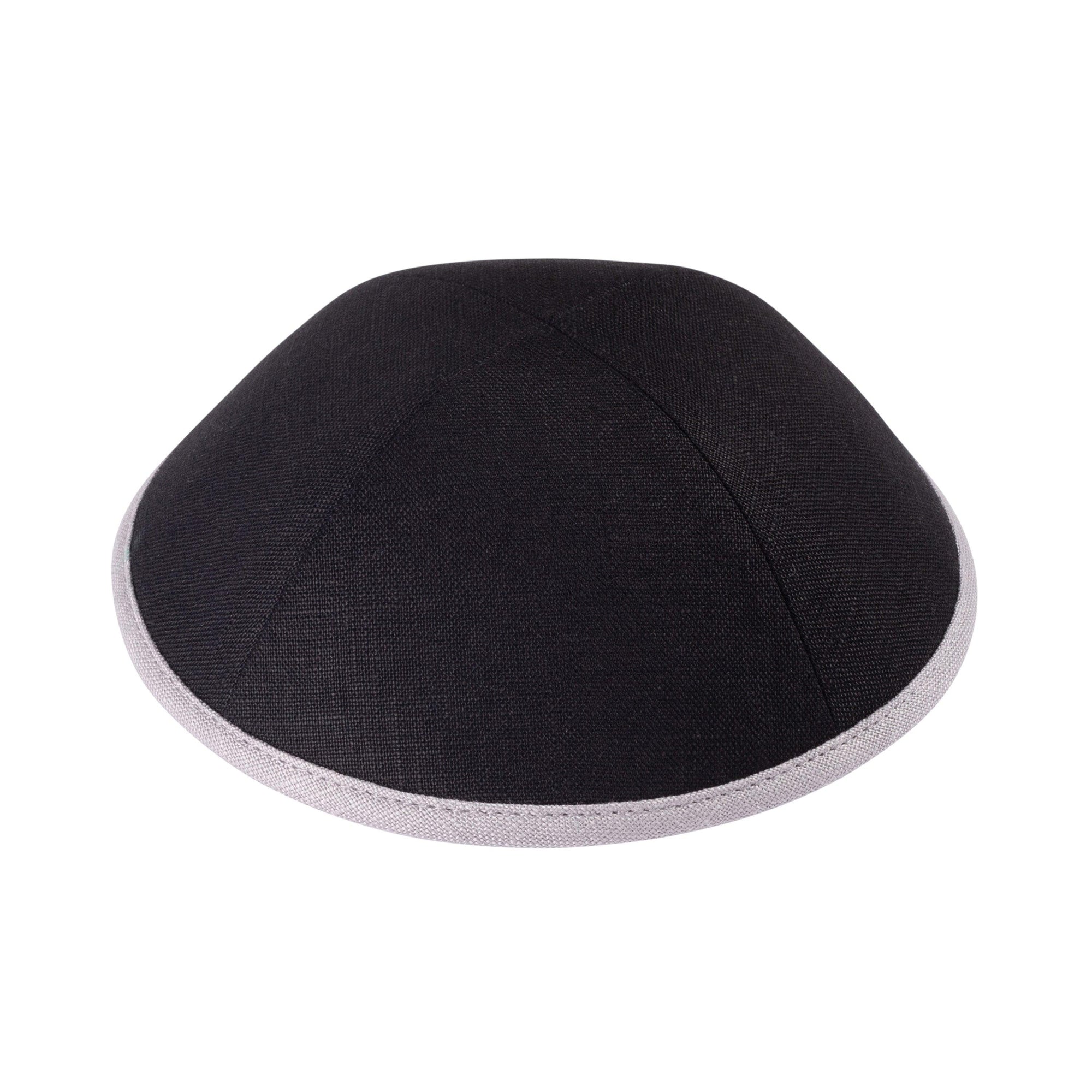 IKIPPAH BLACK LINEN W/ LIGHT GRAY RIM YARMULKE