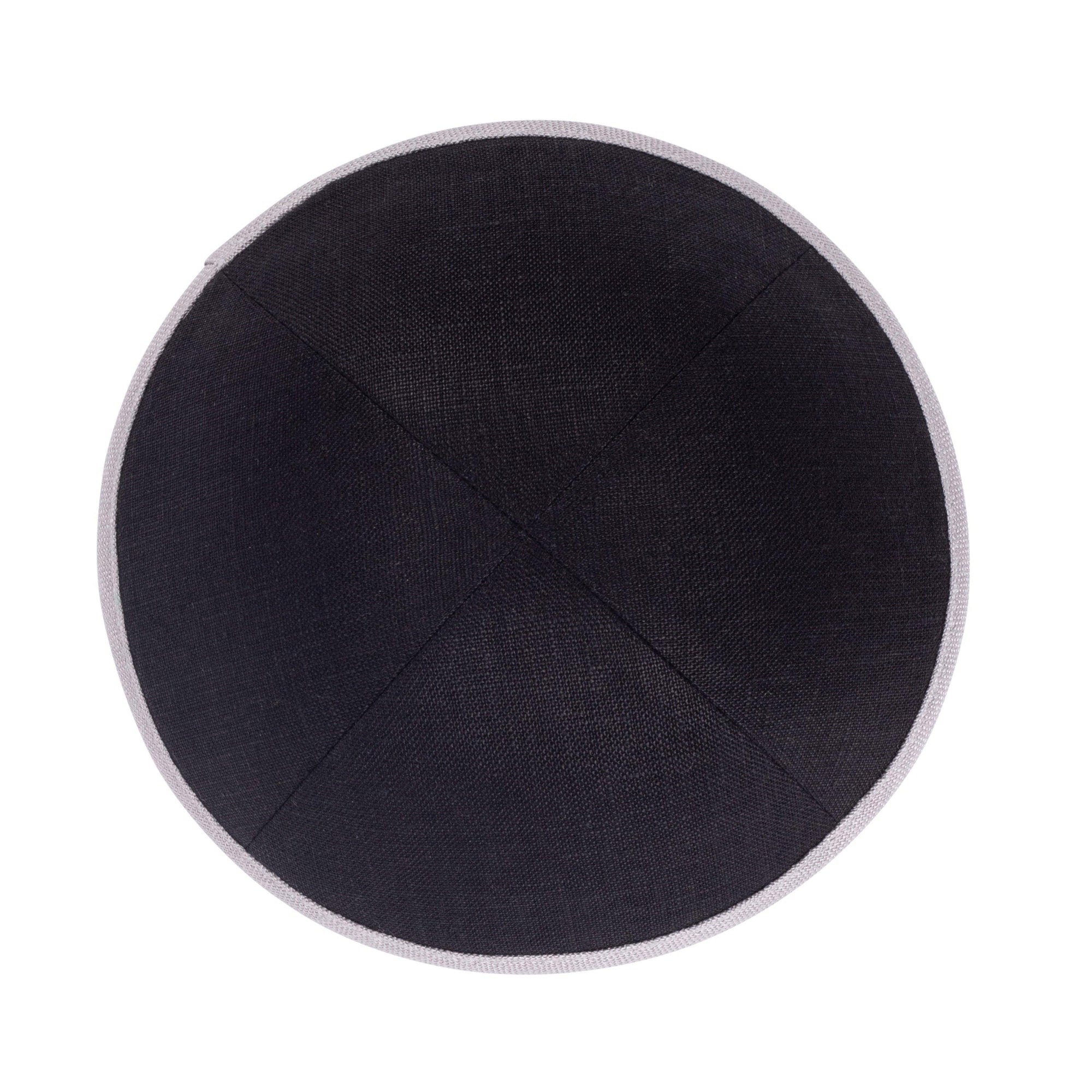 IKIPPAH BLACK LINEN W/ LIGHT GRAY RIM YARMULKE