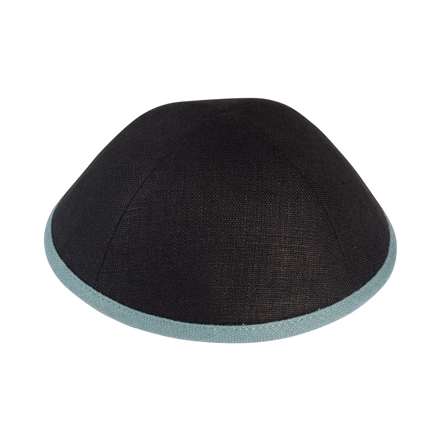 IKIPPAH BLACK LINEN W/ SEA GREEN RIM YARMULKE