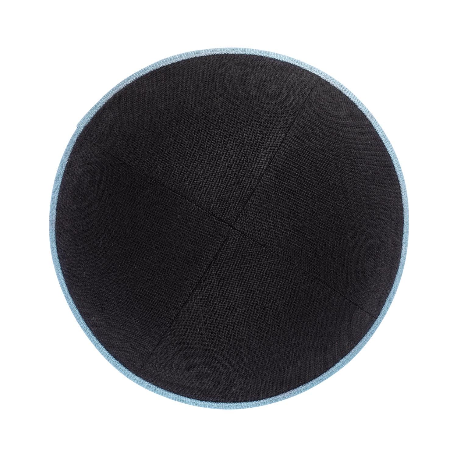 IKIPPAH BLACK LINEN W/ SEA GREEN RIM YARMULKE