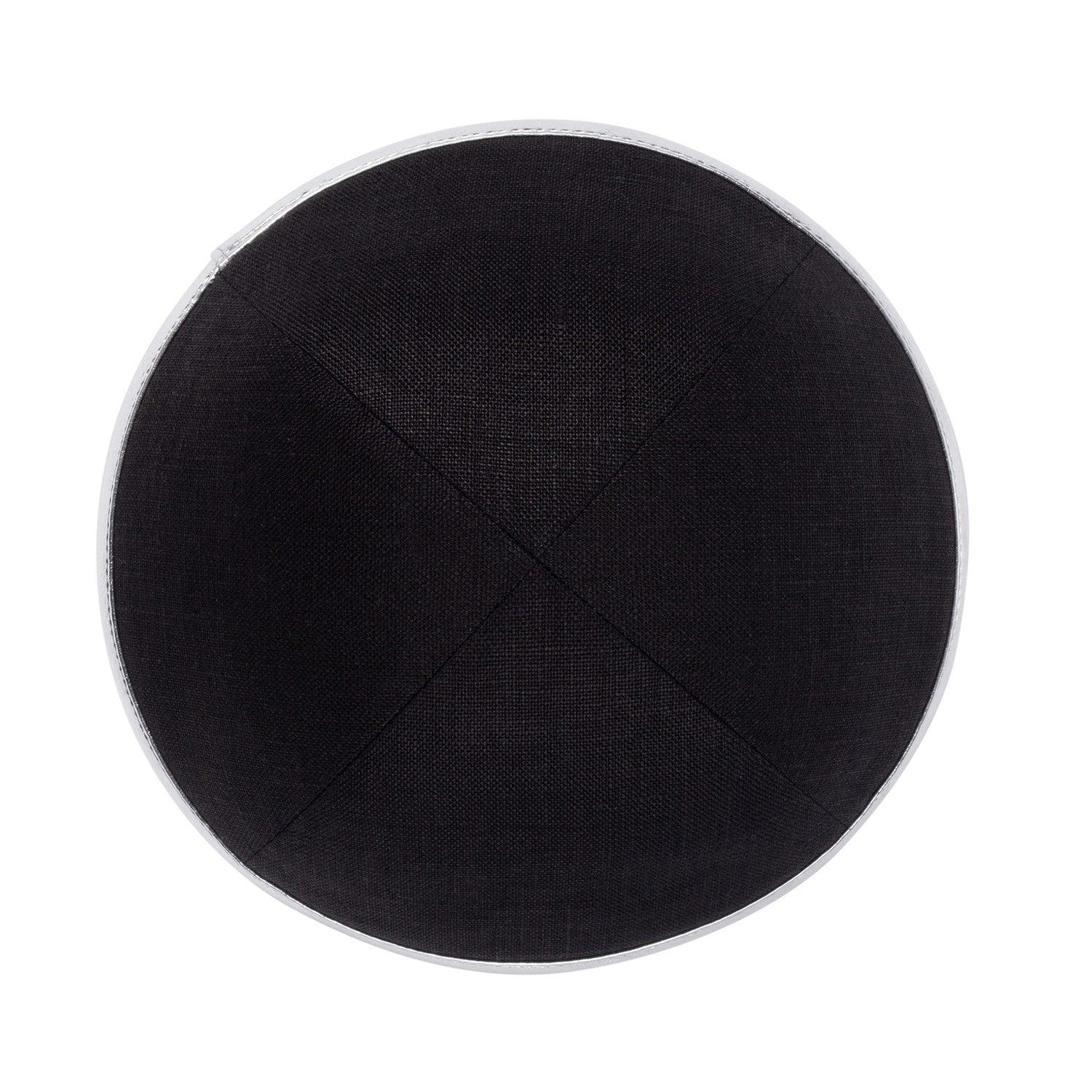 IKIPPAH BLACK LINEN W/ SILVER RIM YARMULKE