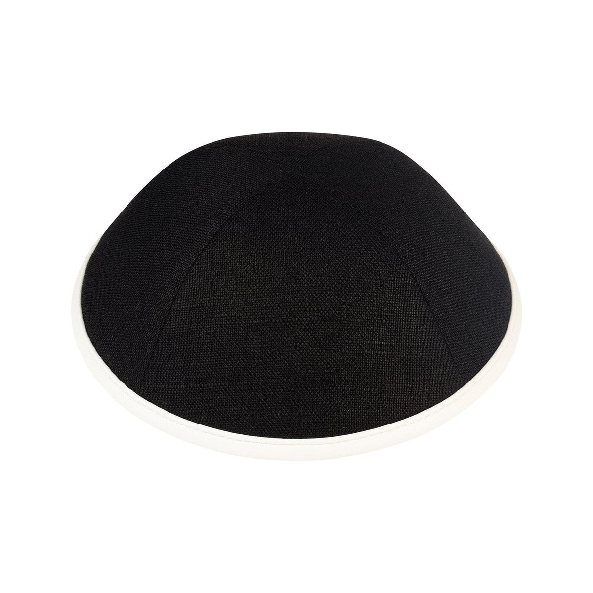 IKIPPAH BLACK LINEN W/ WHITE LEATHER RIM YARMULKE