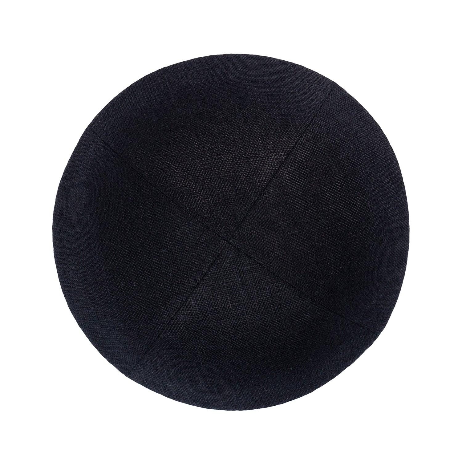 IKIPPAH BLACK LINEN W/ WHITE LEATHER RIM YARMULKE