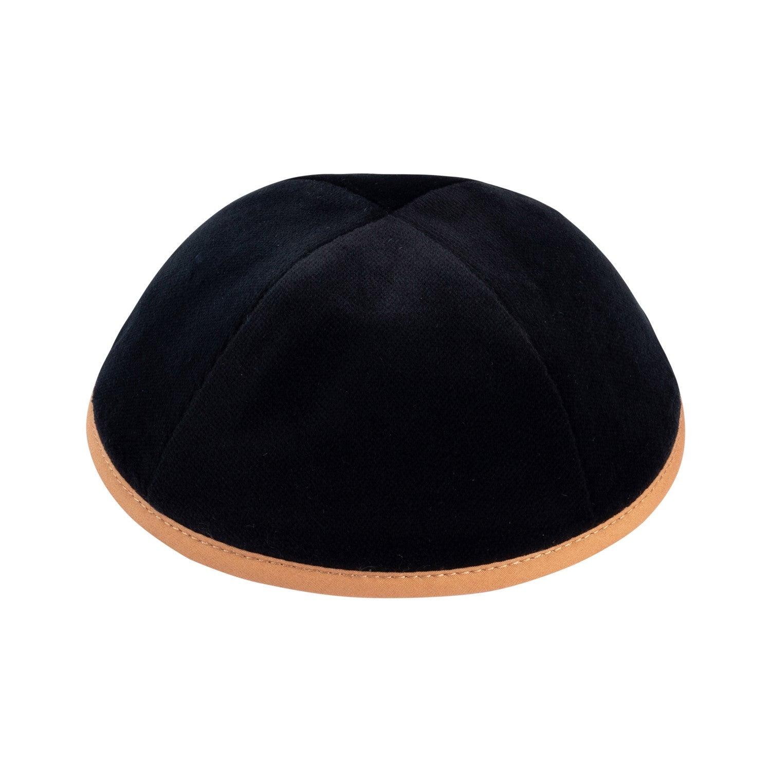 IKIPPAH BLACK VELVET W/ CAMEL RIM YARMULKE