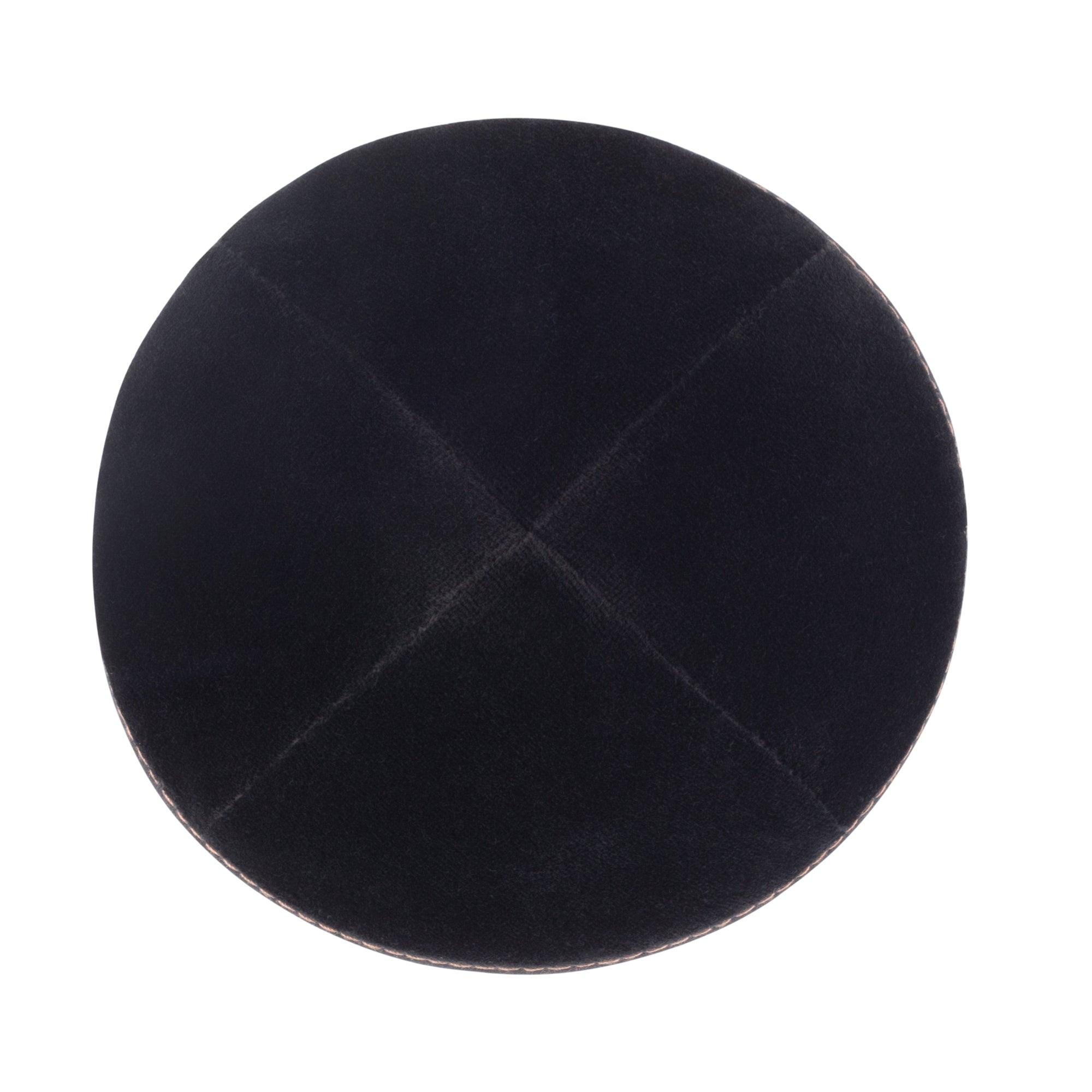 IKIPPAH BLACK VELVET W/ CAMEL STITCHING YARMULKE