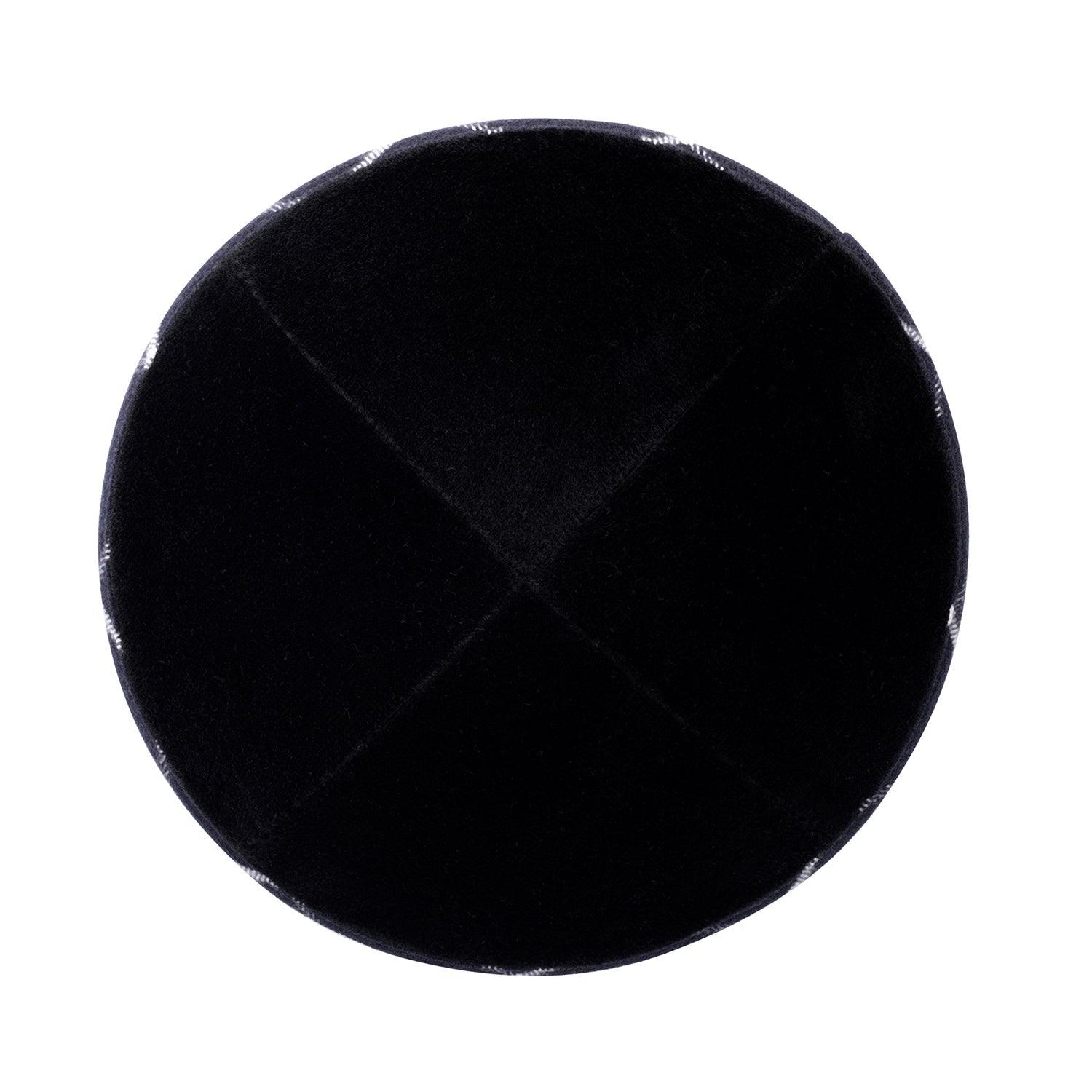 IKIPPAH BLACK VELVET W/ NAVY PLAID RIM YARMULKE