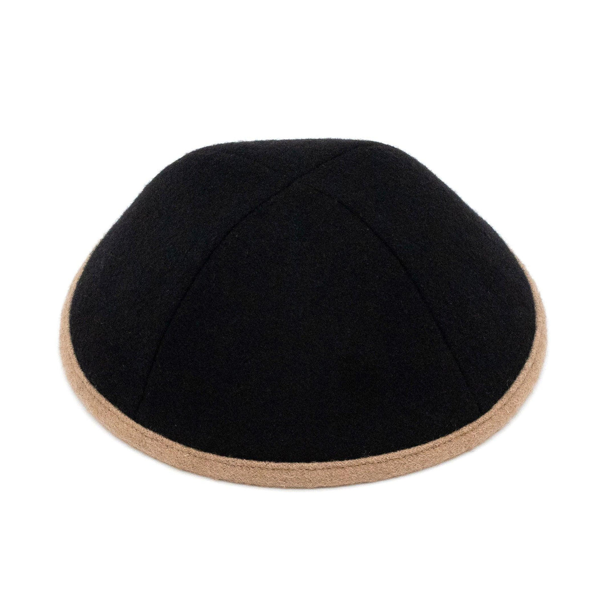 IKIPPAH BLACK WOOL W/ CAMEL RIM YARMULKE