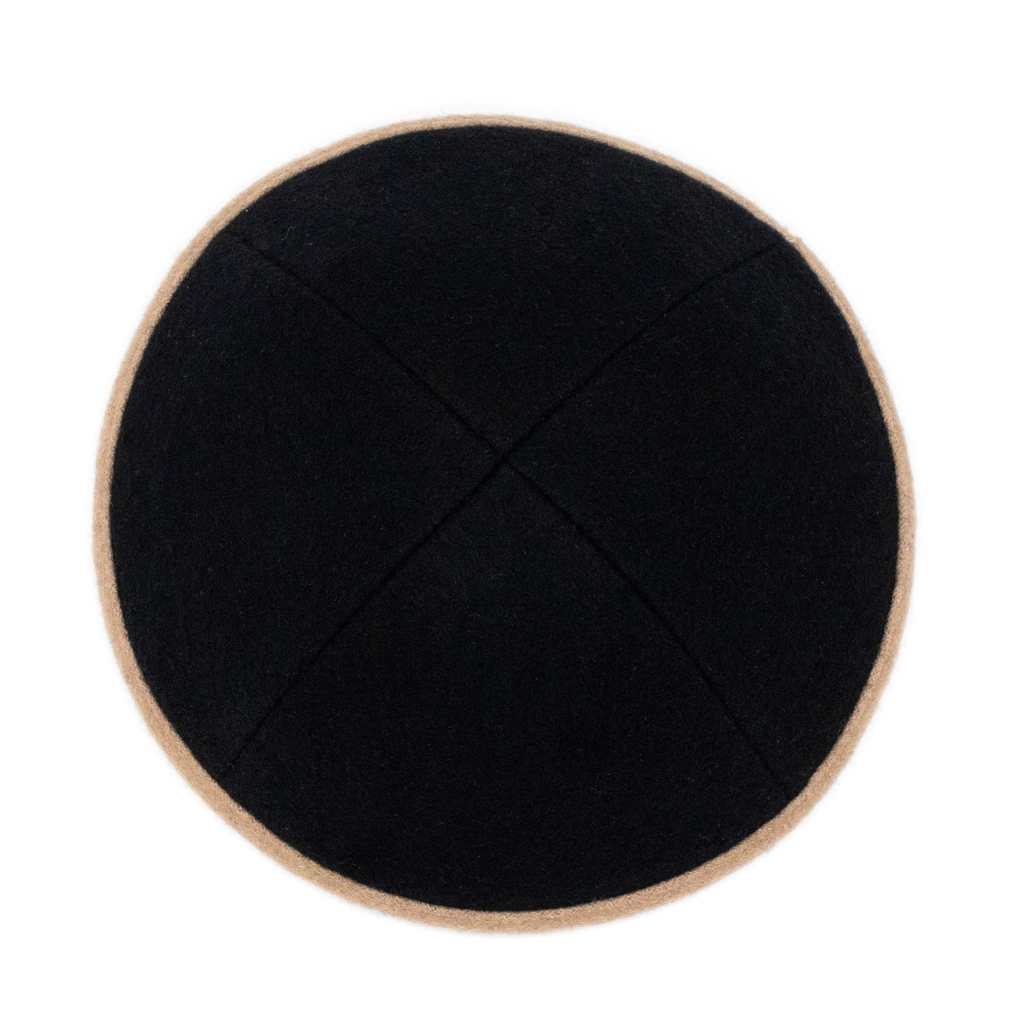 IKIPPAH BLACK WOOL W/ CAMEL RIM YARMULKE