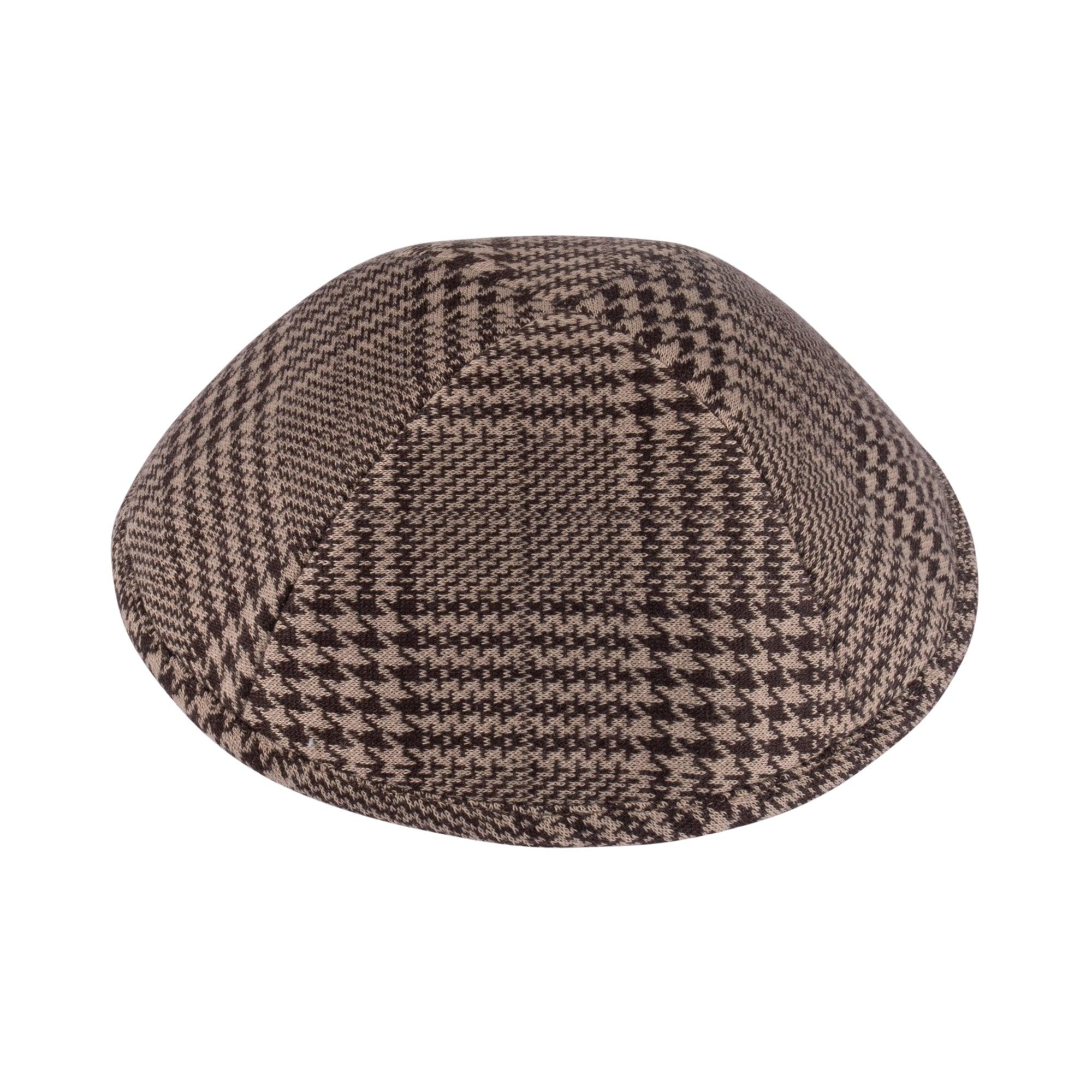 IKIPPAH BROWN & CAMEL HOUNDSTOOTH PLAID YARMULKE